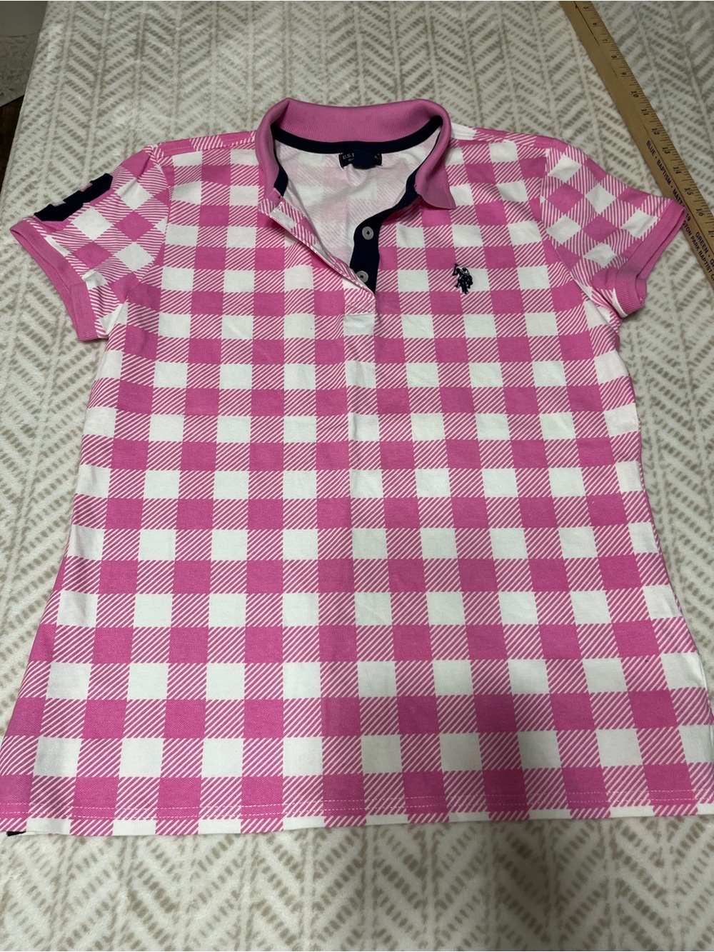 U.S Polo-Style Pink Gingham Kids Polo Shirt Large